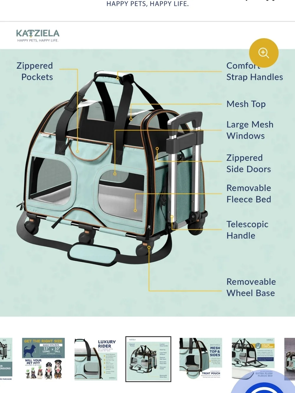 Mint Green Rolling Pet Carrier with Vent Mesh